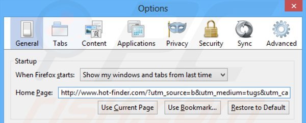 Removing hot-finder.com from Mozilla Firefox homepage