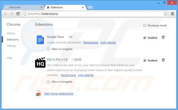Removing hq-v-pro ads from Google Chrome step 2