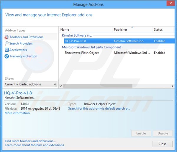 Removing hq-v-pro ads from Internet Explorer step 2