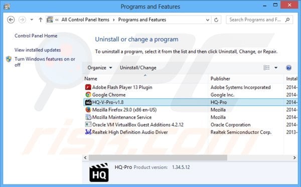 hq-v-pro adware uninstall via Control Panel