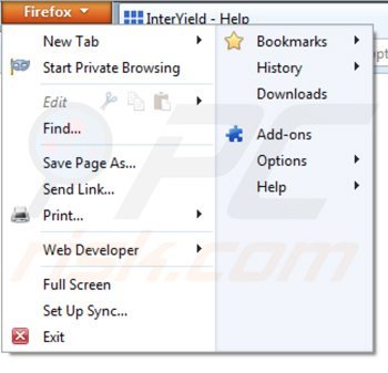 Removing interyield ads from Mozilla Firefox step 1