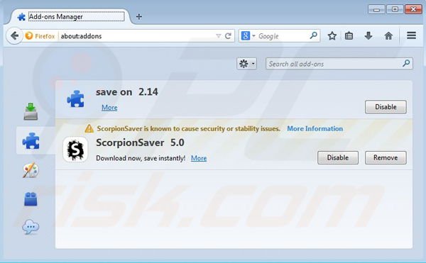 Removing Jazzed Savings from Mozilla Firefox step 2