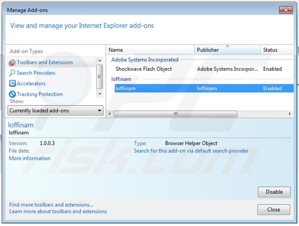 Removing loffinam from Internet Explorer step 2