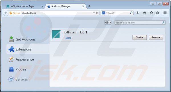 Removing loffinam from Mozilla Firefox step 2