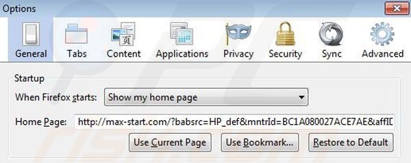 Removing Max-start.com from Mozilla Firefox homepage