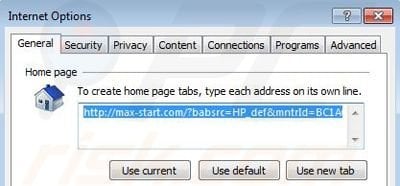 Removing Max-start.com from Internet Explorer homepage