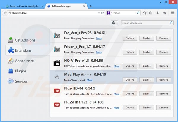 Removing media play air + from Mozilla Firefox step 2