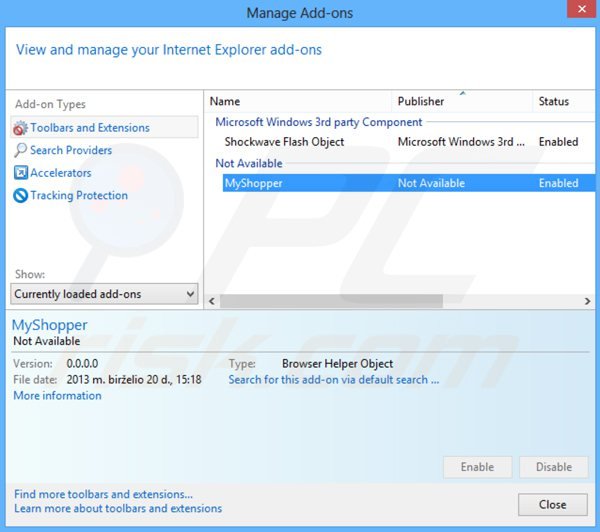 Removing myshopper from Internet Explorer step 2