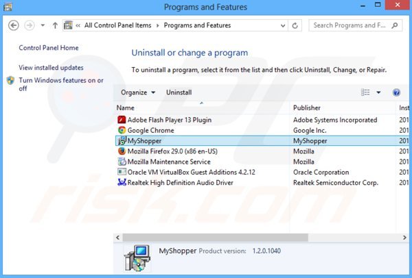 myshopper adware uninstall via Control Panel