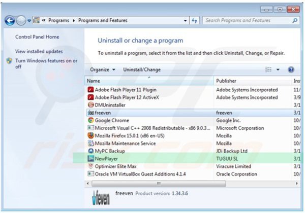 newplayer adware uninstall via Control Panel