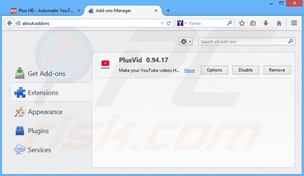 Removing plusvid from Mozilla Firefox step 2