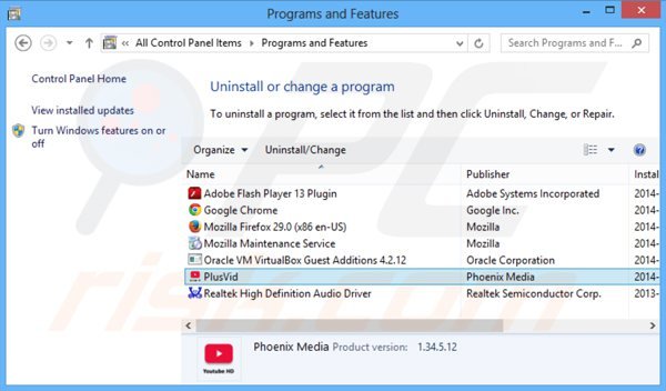 plusvid adware uninstall via Control Panel