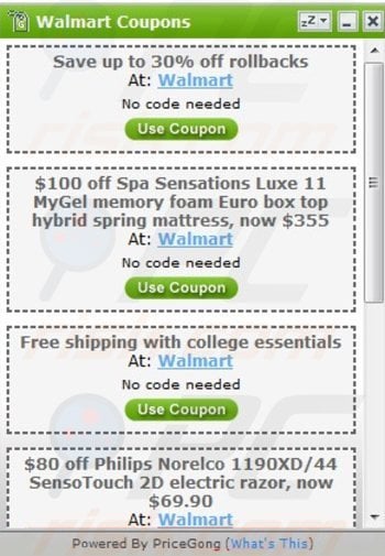 pricegong adware generating coupon ads