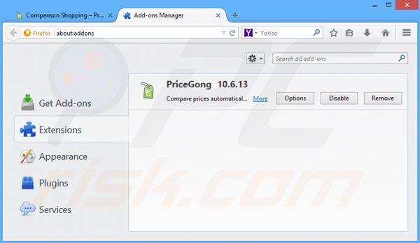 Removing pricegong ads from Mozilla Firefox step 2
