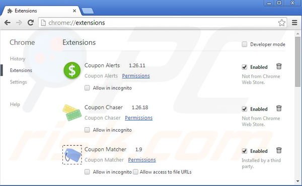 Removing PriceMeter from Google Chrome step 2