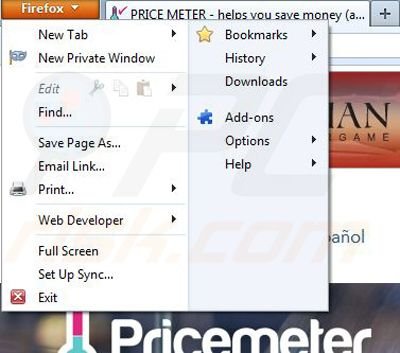 Removing PriceMeter from Mozilla Firefox step 1