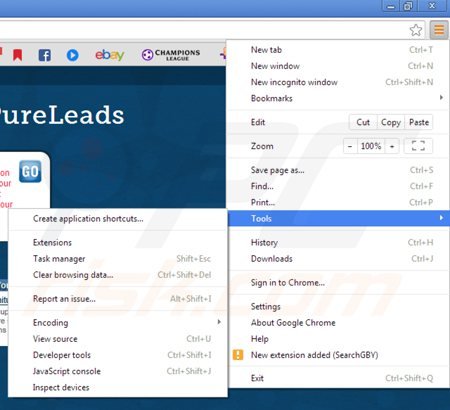 Removing pureleads from Google Chrome step 1