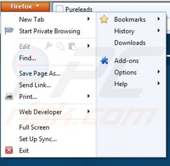 Removing pureleads from Mozilla Firefox step 1