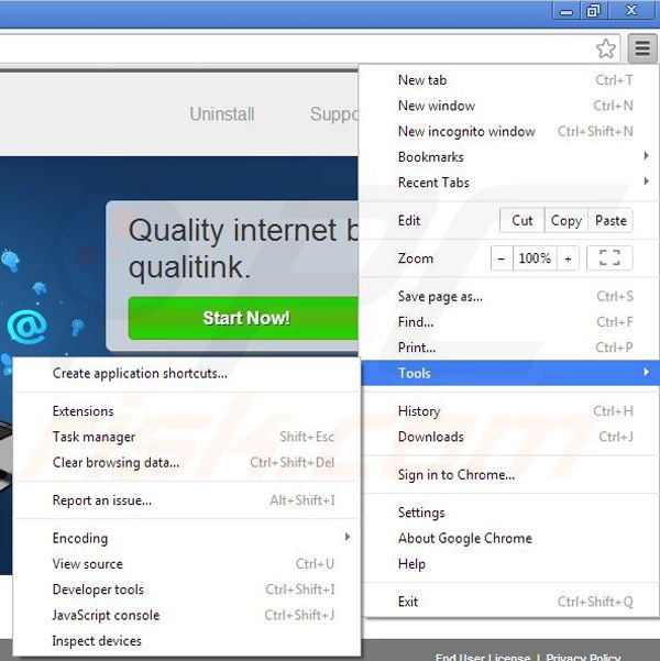 Removing qualitink from Google Chrome step 1