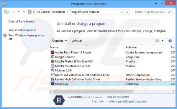 resultsbay adware uninstall via Control Panel