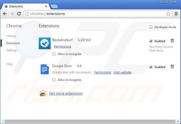 Removing SaferSurf from Google Chrome step 2