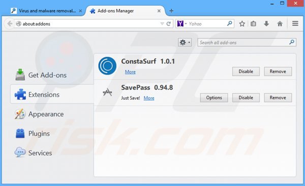 Removing savepass ads from Mozilla Firefox step 2
