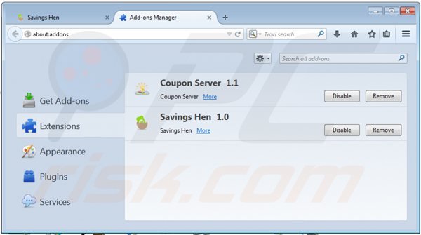 Removing savings hen ads from Mozilla Firefox step 2