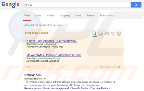 savings hen showing ads when using Google to search the Internet