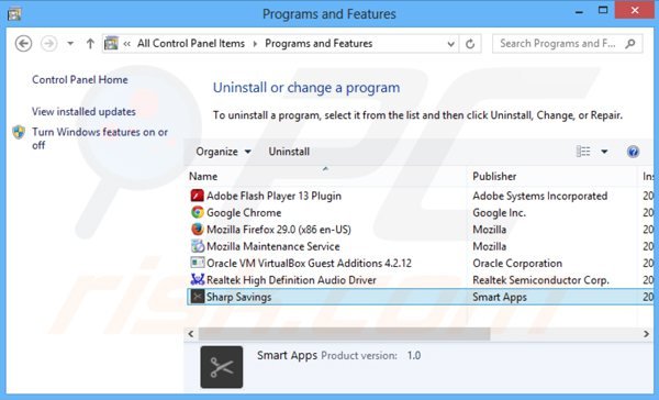 sharp savings adware uninstall via Control Panel