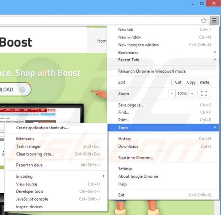 Removing shop with boost from Google Chrome step 1