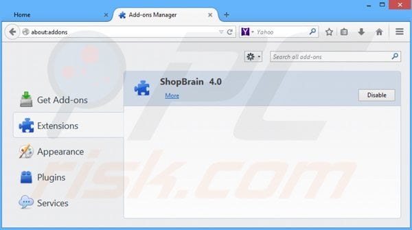 Removing shopbrain from Mozilla Firefox step 2