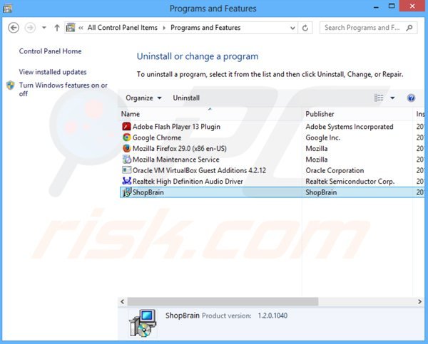 shopbrain adware uninstall via Control Panel