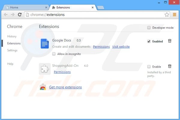 Removing shoppingadd-on ads from Google Chrome step 2
