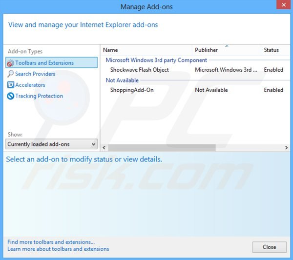 Removing shoppingadd-on ads from Internet Explorer step 2