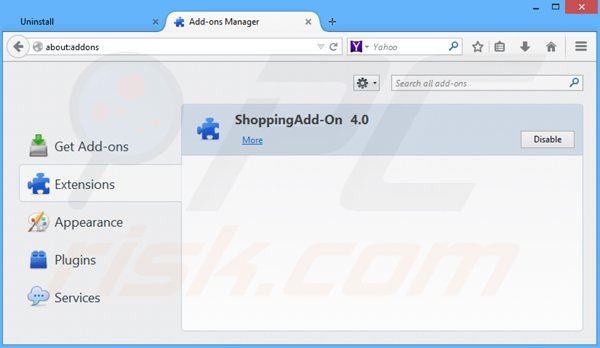 Removing shoppingadd-on ads from Mozilla Firefox step 2