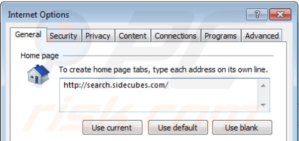 Removing search.sidecubes.com from Internet Explorer homepage