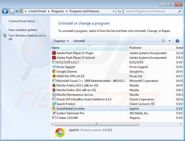 smartmediaconverter uninstall via Control Panel