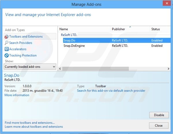 Removing snapdo.com related Internet Explorer extensions