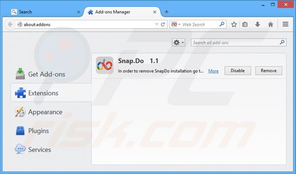 Removing snapdo.com related Mozilla Firefox extensions