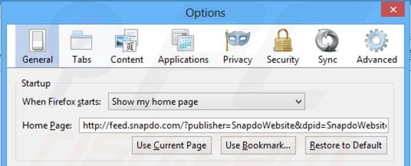 Removing feed.snapdo.com from Mozilla Firefox homepage