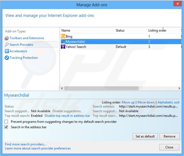 Removing speedial.com from Internet Explorer default search engine