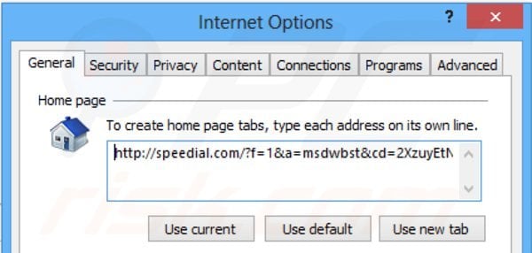 Removing speedial.com from Internet Explorer homepage