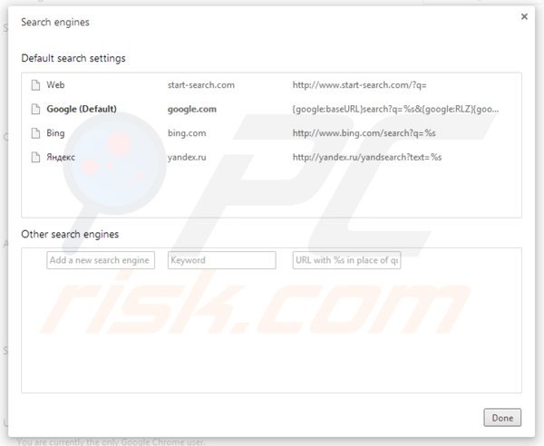 Removing start-search.com from Google Chrome default search engine