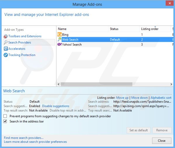 Removing start-search.com from Internet Explorer default search engine