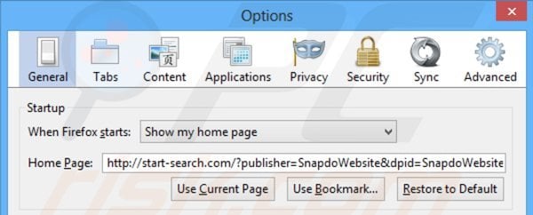 Removing start-search.com from Mozilla Firefox homepage