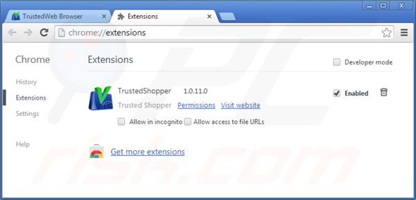 Removing trustedshopper from Google Chrome step 2