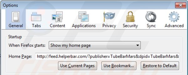 Removing search.tube-bar.com from Mozilla Firefox homepage