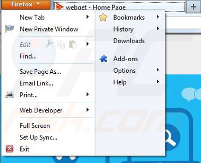 Removing webget from Mozilla Firefox step 1