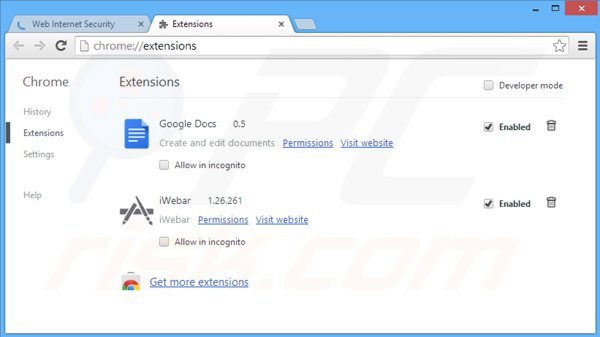 Removing webinternetsecurity from Google Chrome step 2