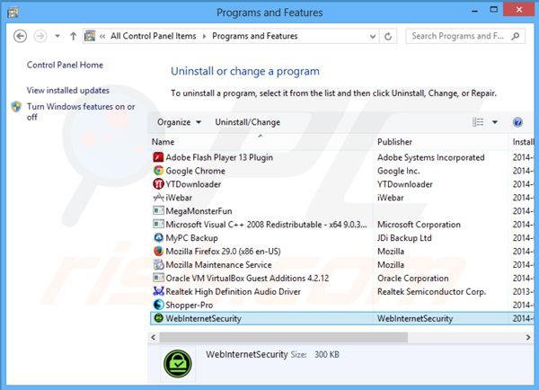 webinternetsecurity application uninstall via Control Panel